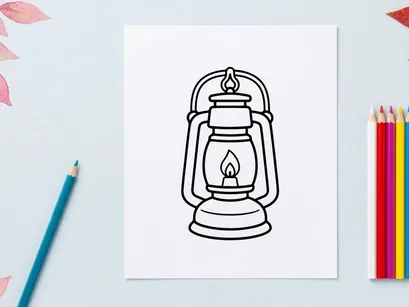 Vintage Öl-Laternen-Linienkunst-Icon. Retro-Kerosinlampen-Zeichnung für Camping oder Halloween.