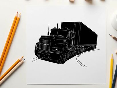 Silhouette of a semi truck on the road