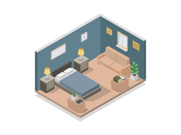Illustrated isometric bedroom preview picture