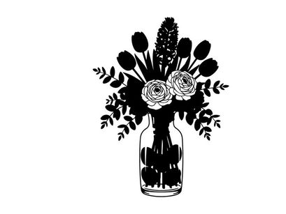 Silhouette of flowers in a vase on a white background