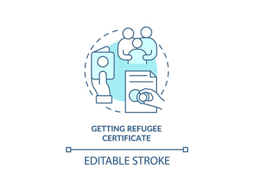 Getting refugee certificate turquoise concept icon preview picture