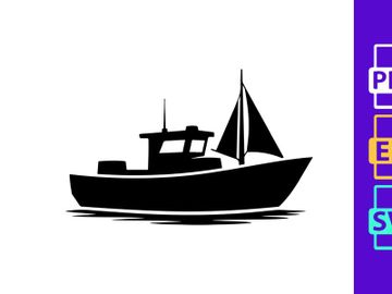 Fishing boat silhouette on water preview picture