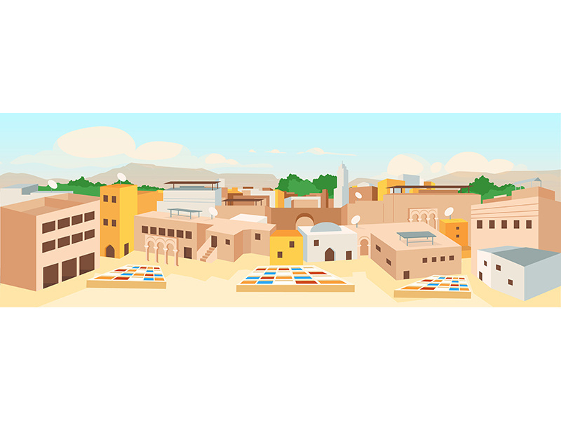 Old arab city flat color vector illustration