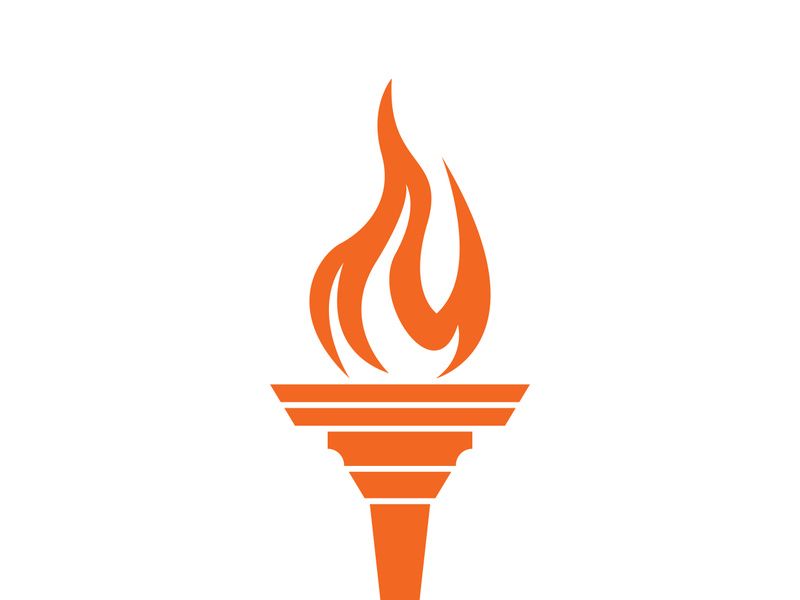 Burning Torch Fire Flame with Pillar column logo design