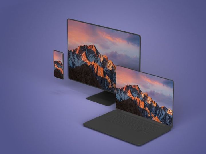 Free Mockup PSD - Macbook, iMac and Phone
