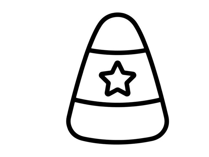 Candy corn icon with star. Halloween sweet treat graphic symbol for autumn holiday design.