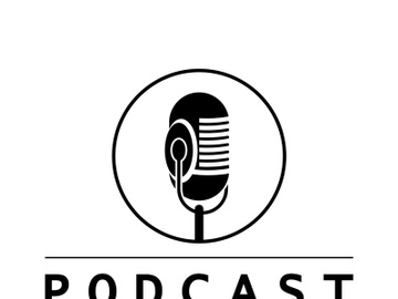 podcast logo with microphone and earphone audio, radio waves. for studio, talk show, chat, information sharing, interview, multimedia and web. preview picture