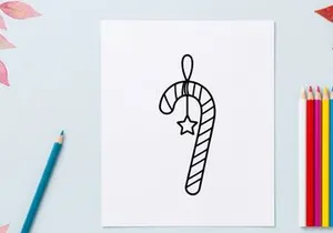 Hand-drawn candy cane with star charm for Christmas holiday jewelry or decoration design