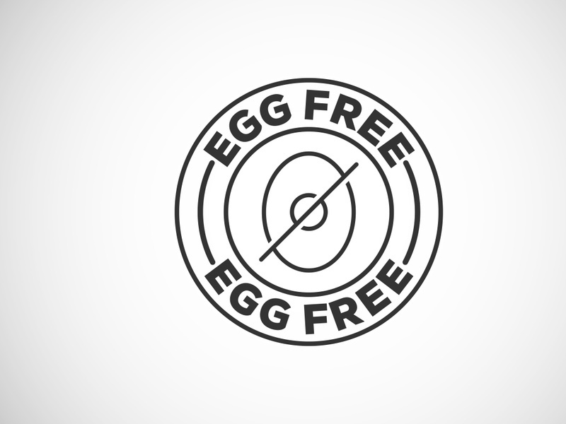 Egg free labels badge logo sign for food package seal. 100 percent egg free flat vector illustration