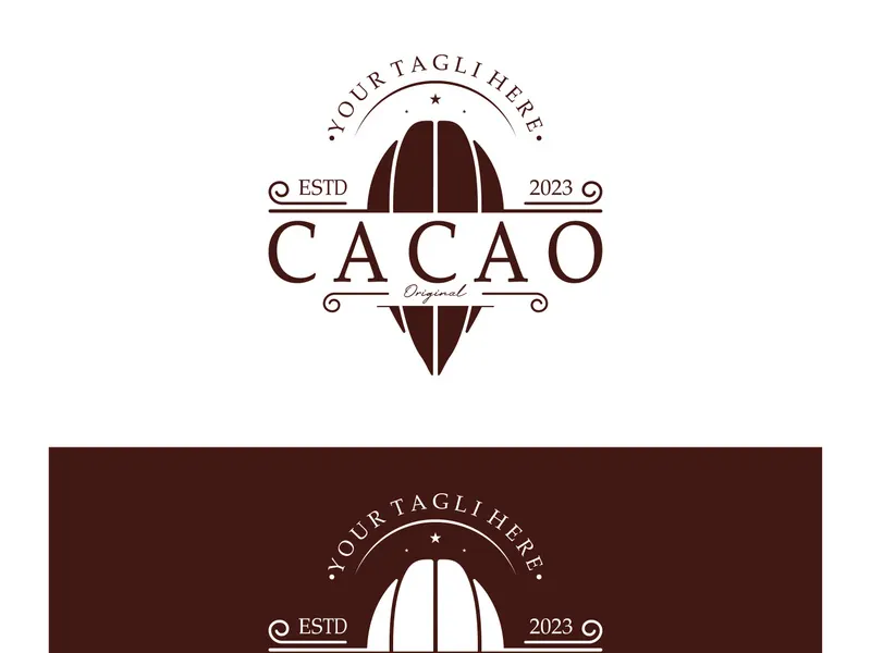 cocoa logo,cocoa bean,cocoa tree,cocoa branches and leaves,chocolate mix on white background,vintage,modern,simple,minimalist icon illustration template design vector