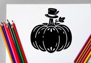 Halloween Pumpkin with Top Hat and Leaf for Fall Decor