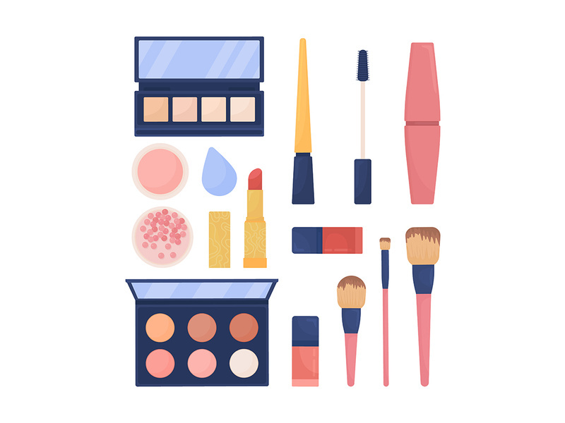 Cosmetics products semi flat color vector object set