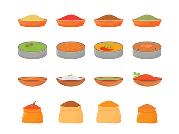 Indian meals and spices flat color vector objects set preview picture