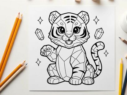 Cute tiger cub with diamonds vector illustration flat design
