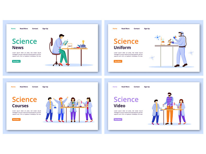Science services landing page vector template set