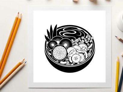 Silhouette of a bowl filled with various fruits and nuts