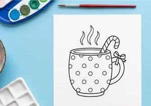 Steaming hot coffee mug with candy cane handle for festive Christmas morning celebration