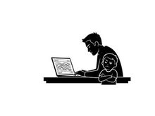 Silhouette of a man and child with laptop computer