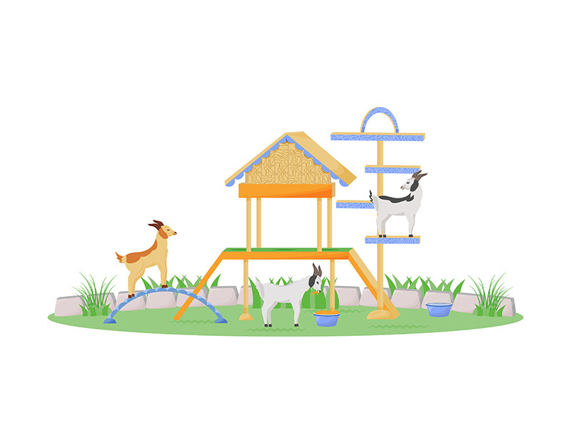 Goat in playhouse flat color vector character