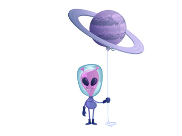 Alien with planet balloon flat cartoon vector illustration preview picture