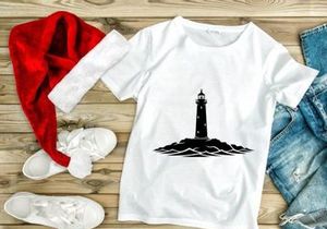 Classic Lighthouse on Rocky Shore with Waves Silhouette