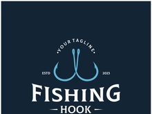 fishing hook logo design, fishing bait, fishing shop, tournament, angler, fishing community