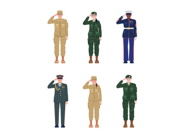 Officers in uniforms semi flat color vector characters set preview picture