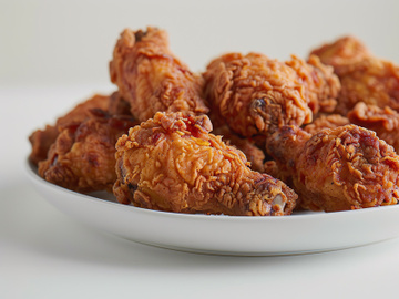 A selection of golden fried chicken pieces isolated on white. Generate AI preview picture