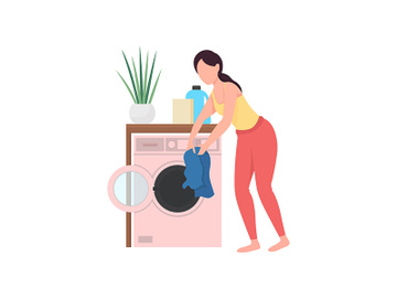 Woman doing laundry flat color vector faceless character preview picture
