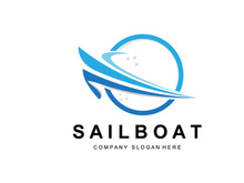 Sailboat Logo Design, Fishing Boat Illustration, Company Brand Vector Icon