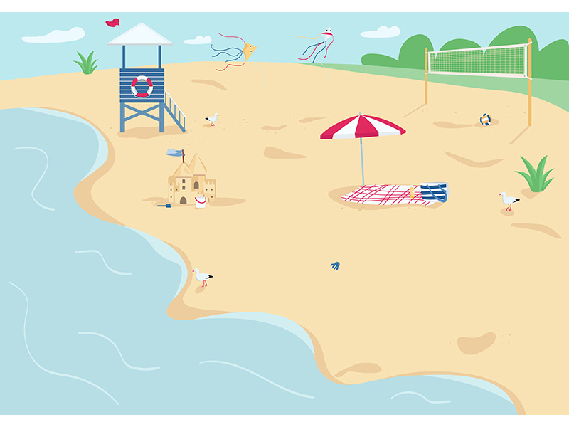 Sand beach flat color vector illustration