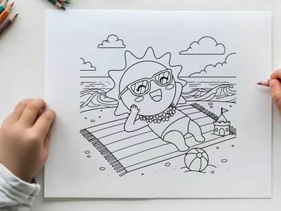 Sun character shocked at beach vector illustration flat design