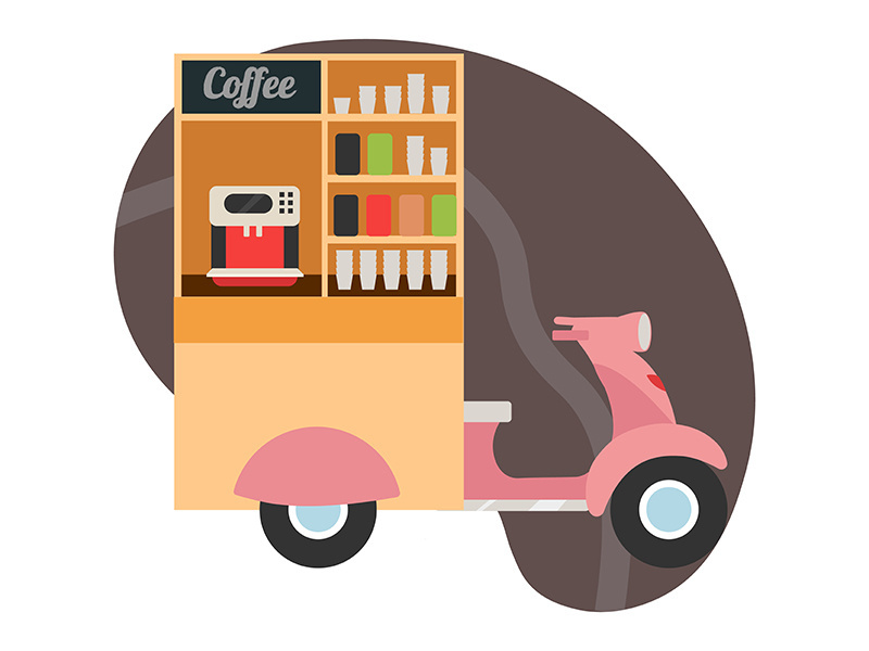 Coffee food truck flat vector illustration