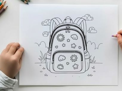 Cute school backpack with smiling sun and stars vector illustration