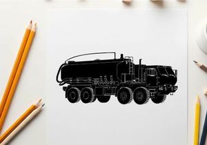 Silhouette of a large industrial truck with tanker trailer silhouette