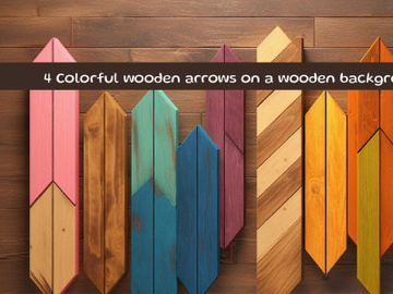 Colorful wooden arrows on a wooden background preview picture
