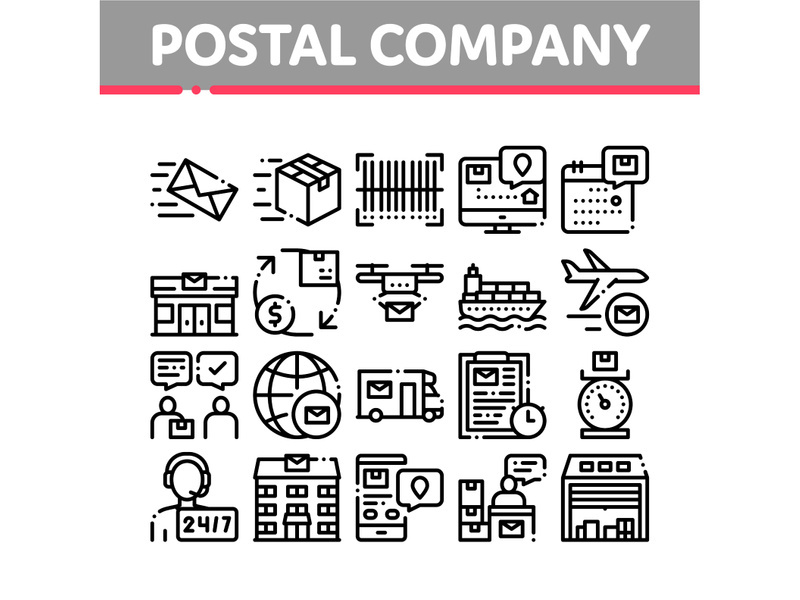 Postal Transportation Company Icons Set Vector