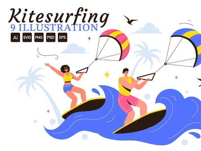 9 Kitesurfing Sport Illustration