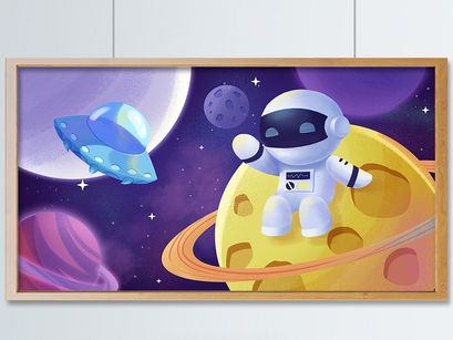 Purple Brilliant Planet Robot Universe Exploration With Map