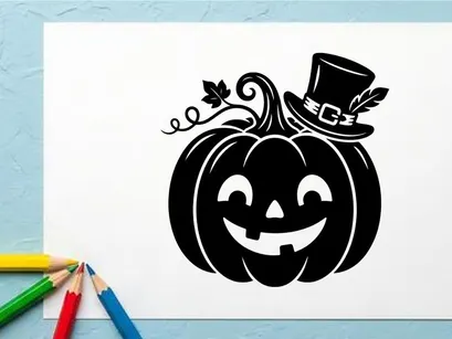 Halloween Pumpkin with Jack-o'-Lantern Face and Witch Hat