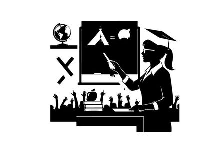 Silhouette of a female teacher in graduation cap teaching