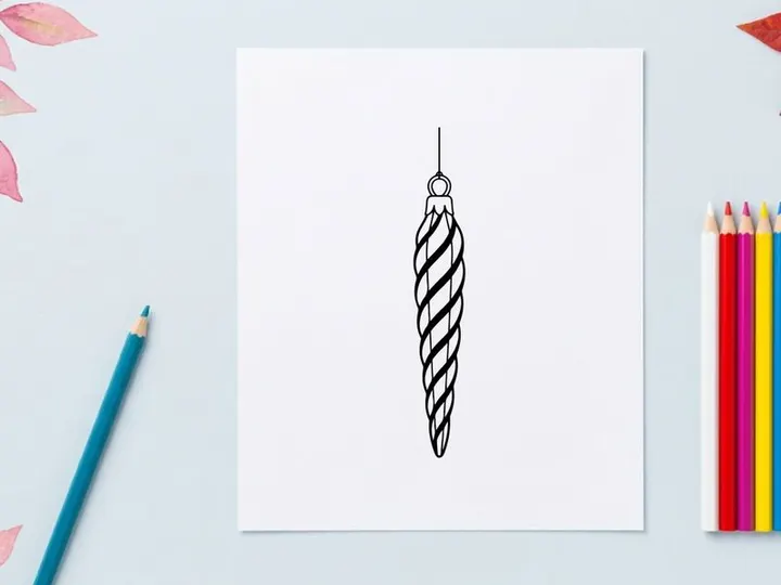 Handcrafted silver and black striped Christmas ornament teardrop hanging on white background
