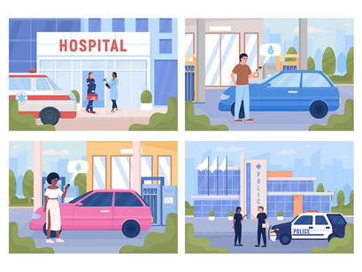 Urban services for citizens illustration set