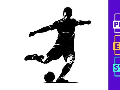 Soccer player kicking a ball in action on the field with skill and precision