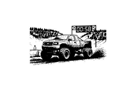 Truck racing silhouette with timer on a snowy track