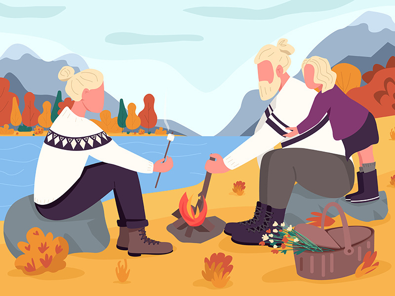 Fall picnic flat color vector illustration