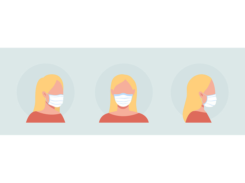 Cloth mask wearer flat color vector character avatar set