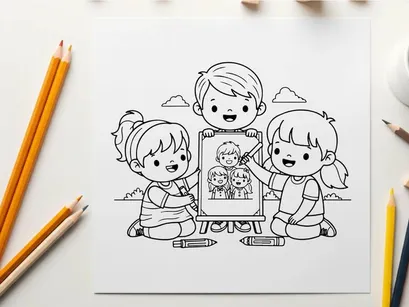 Children sharing family photo album vector illustration flat design