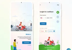 Bike Ride Taxi Booking and Products Delivery Mobile App UI Kit