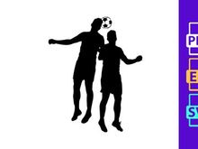 Two soccer players in mid air competing for the ball